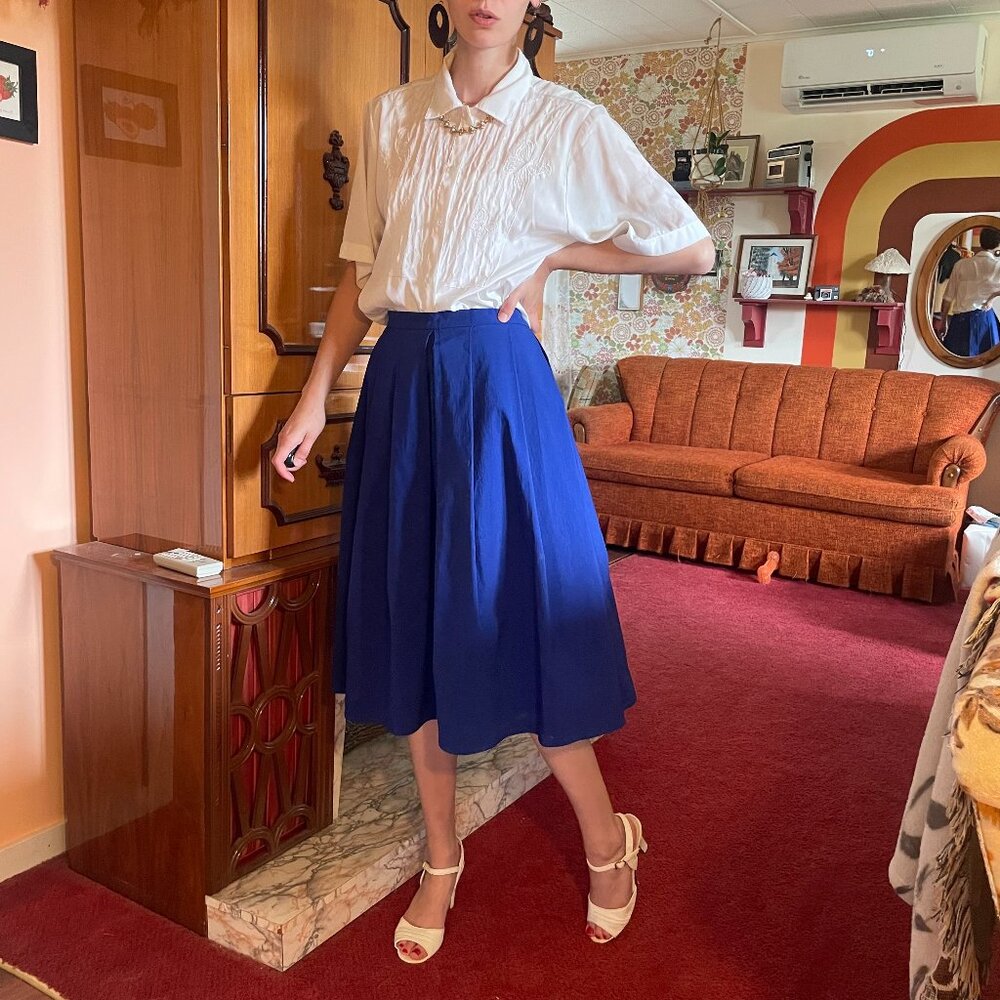 TWEE Royal blue pleated fit and flare skater skirt!